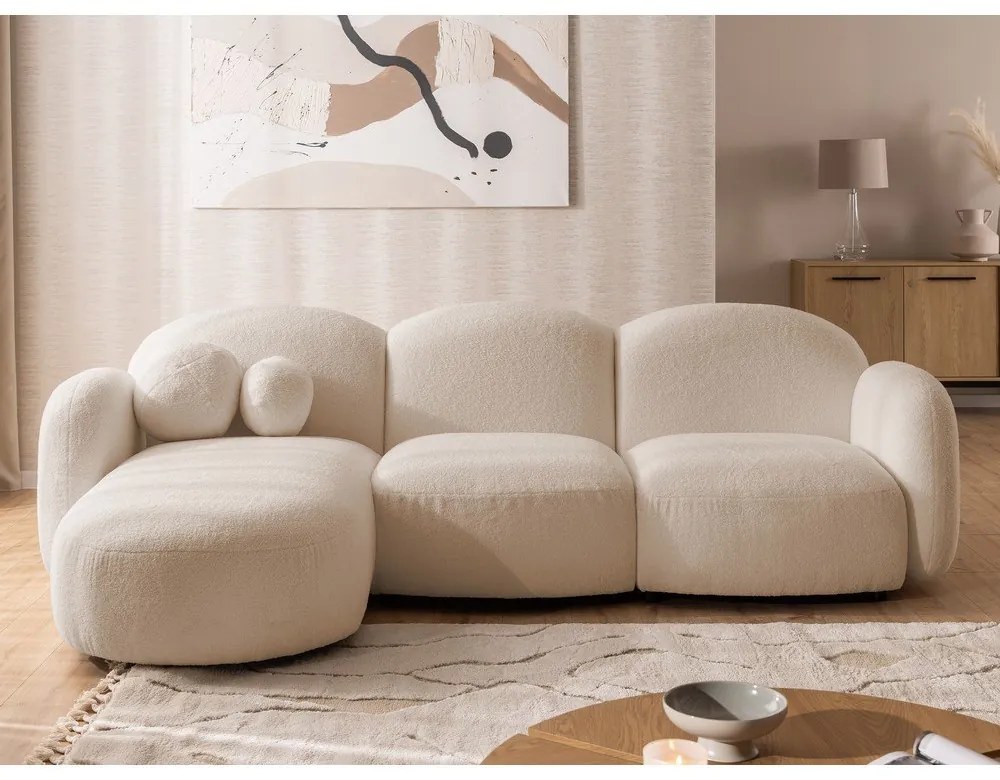 Divano angolare marrone chiaro (con penisola a sinistra/con chaise lounge) con rivestimento in bouclé Orbit – Ropez