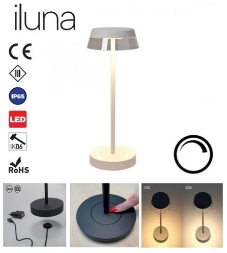 Redo 90306 - Lampada da tavolo LED dimmerabile ILUNA LED/2,5W/5V 3000 mAh IP65 bianco