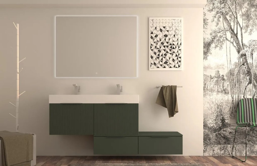 Mobile da bagno sotto lavabo BADEN HAUS Modula verde laccato opaco L 120 x H 43 x P 44 cm 2 cassetti, lavabo non incluso