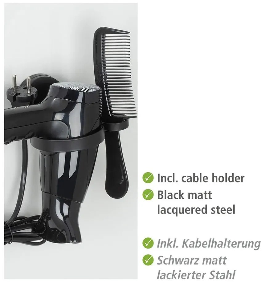 Supporto per asciugacapelli a parete Static-Loc® nero Pavia - Wenko