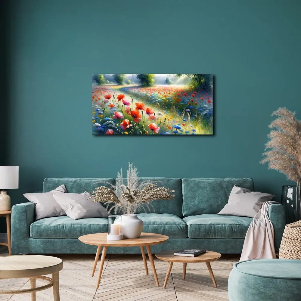 Quadro su tela – Campo in fiore sotto il cielo estivo