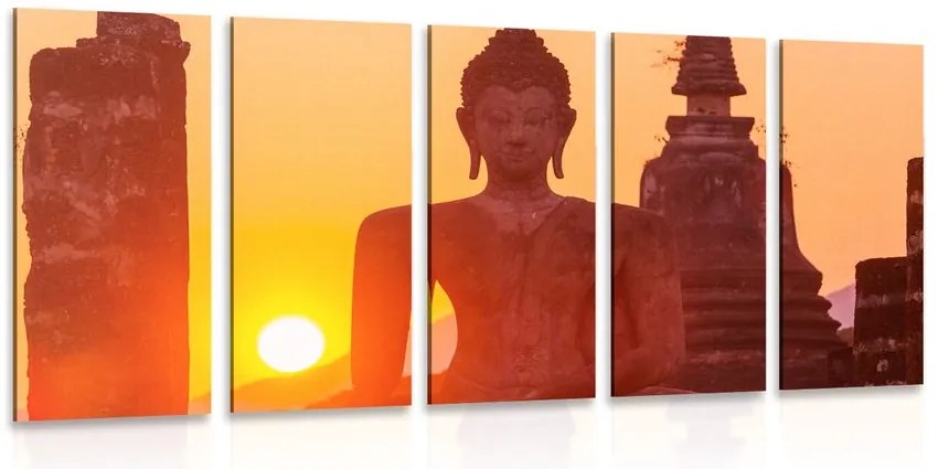 Quadri 5 pezzi – Statua di Buddha tra le pietre