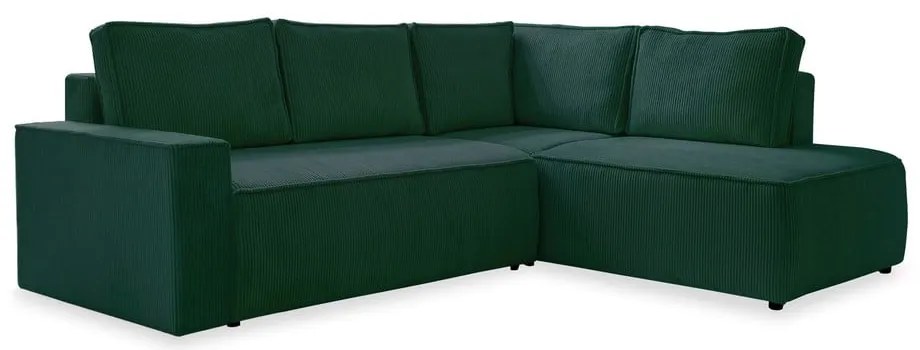 Divano letto angolare in velluto a coste verde scuro Brave Dave - Miuform
