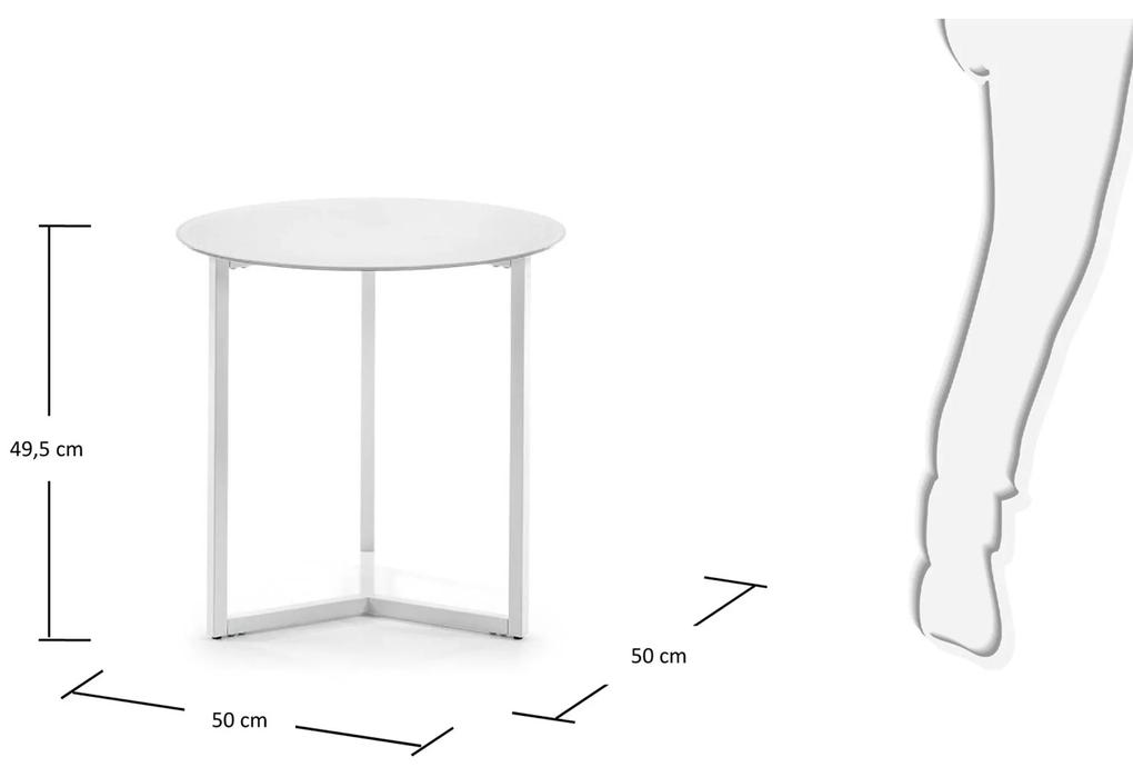 Kave Home - Tavolino Raeam in vetro temperato e acciaio finitura bianca Ã˜ 50 cm