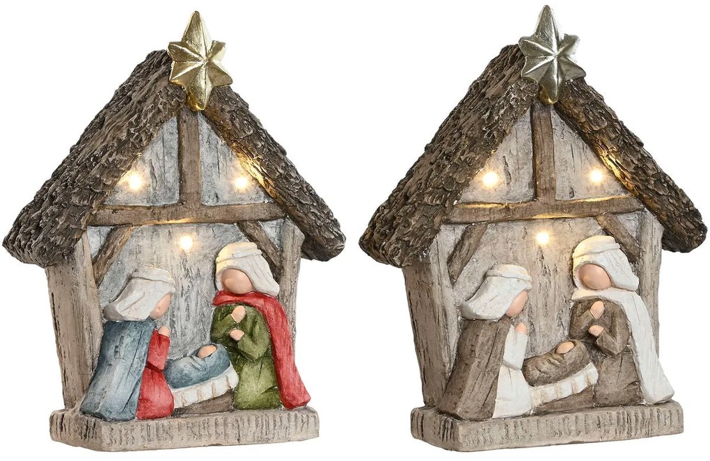 Presepe di Natale Home ESPRIT Verde Grigio Magnesio 27,5 x 10,5 x 34,5 cm (2 Unità)