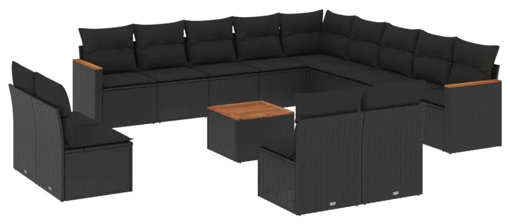 Set Divani da Giardino 14pz con Cuscini in Polyrattan Nero