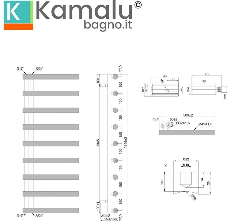 Scaldasalviette termoarredo 795x500mm modello KAM-D2006 - KAMALU