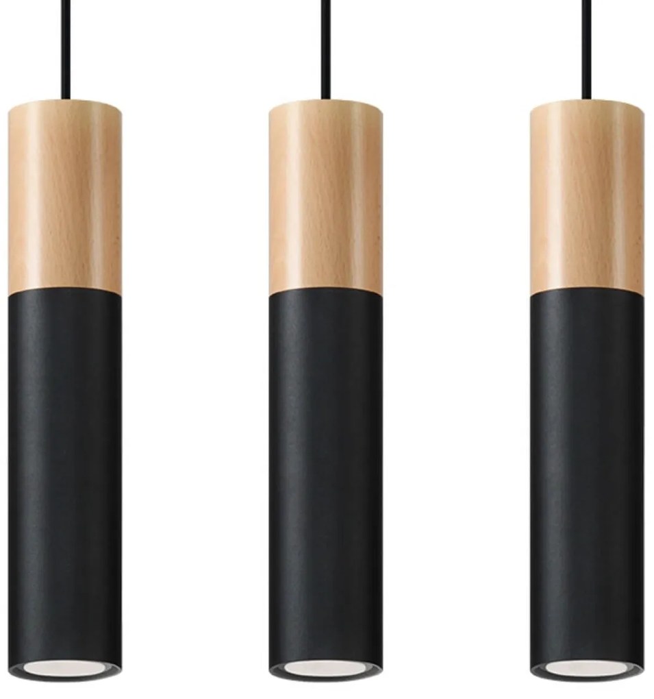 Lampada a Sospensione 3xGU10 PABLO 3 Nera in Legno e Acciaio