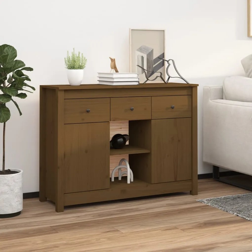 Credenza Marrone Ambra 100x35x74,5 Cm İn Legno Massello Di Pino /