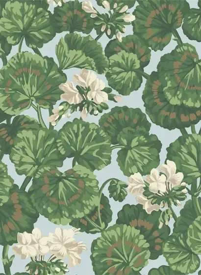Cole & Son Carta da parati Geranium - White/ Sage on Seafoam