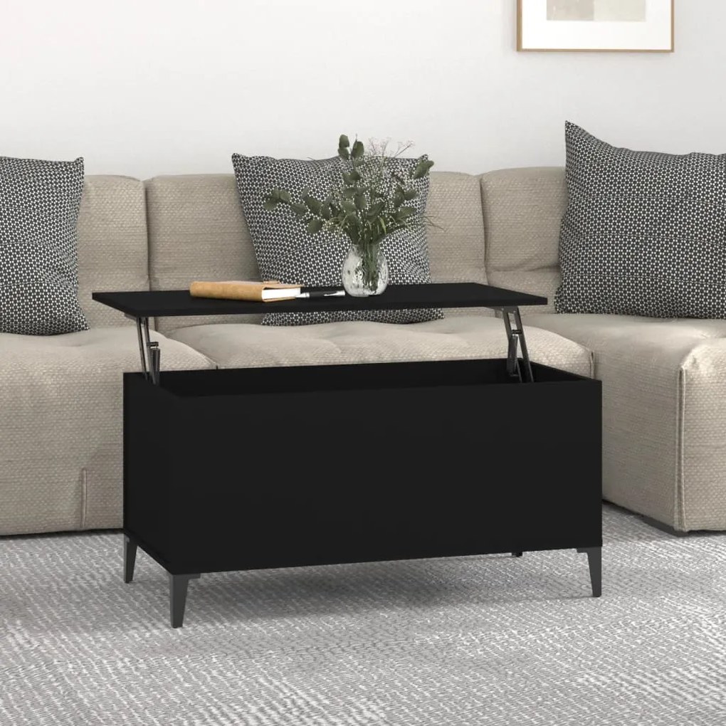 Tavolino Da Salotto Nero 90x44,5x45 Cm İn Legno Multistrato /