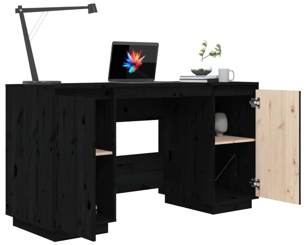 Scrivania nera 140x50x75 cm in legno massello di pino