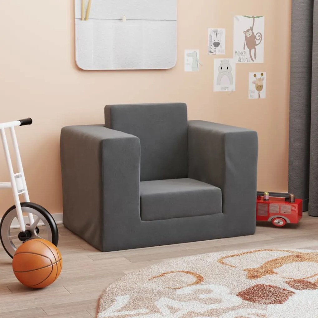 Divano Letto Per Bambini Antracite İn Morbido Peluche /