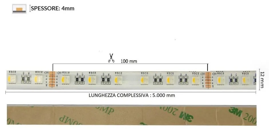 Striscia LED Professional - RGBW Natural White  - IP67 - 18W/m - 5m - 24V Colore RGBW