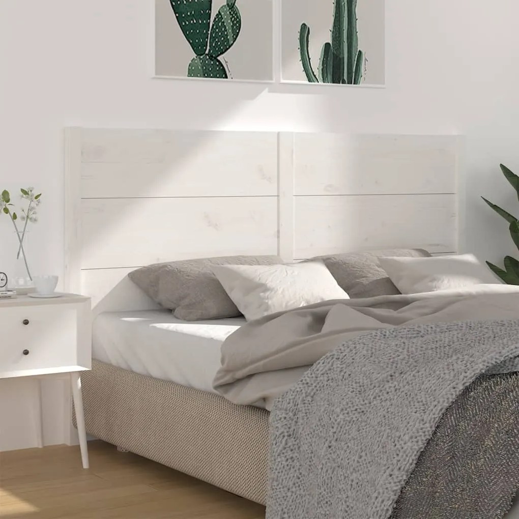Testiera Per Letto Bianca 156x4x100cm İn Legno Massello Di Pino /