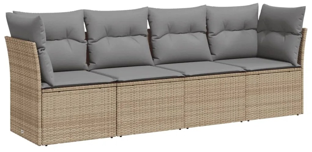 Set Divano da Giardino 4 pz con Cuscini Beige in Polyrattan