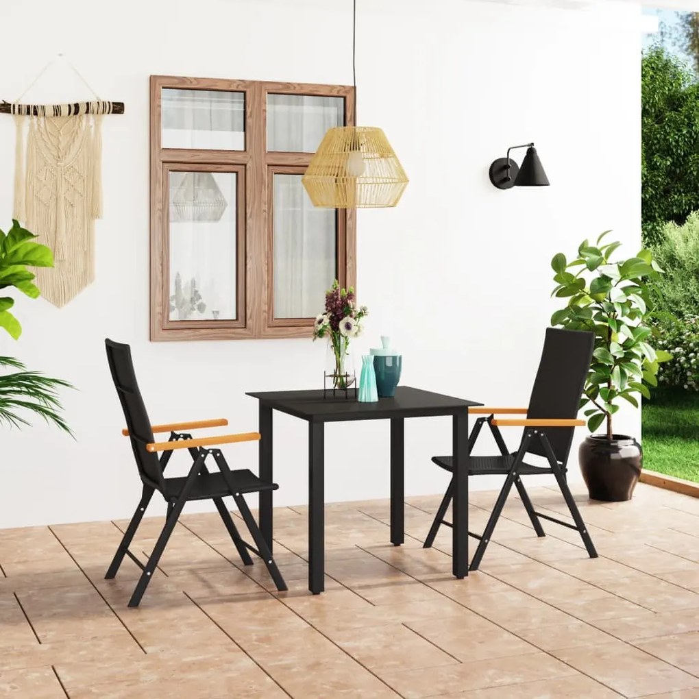 Set da pranzo da giardino 3 pz nero e marrone