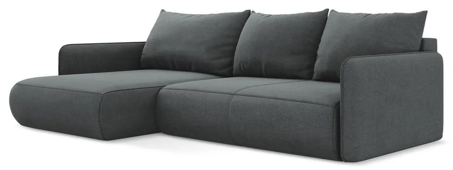 Divano angolare grigio allungabile/con contenitore (con penisola a sinistra) Nanea – Makamii