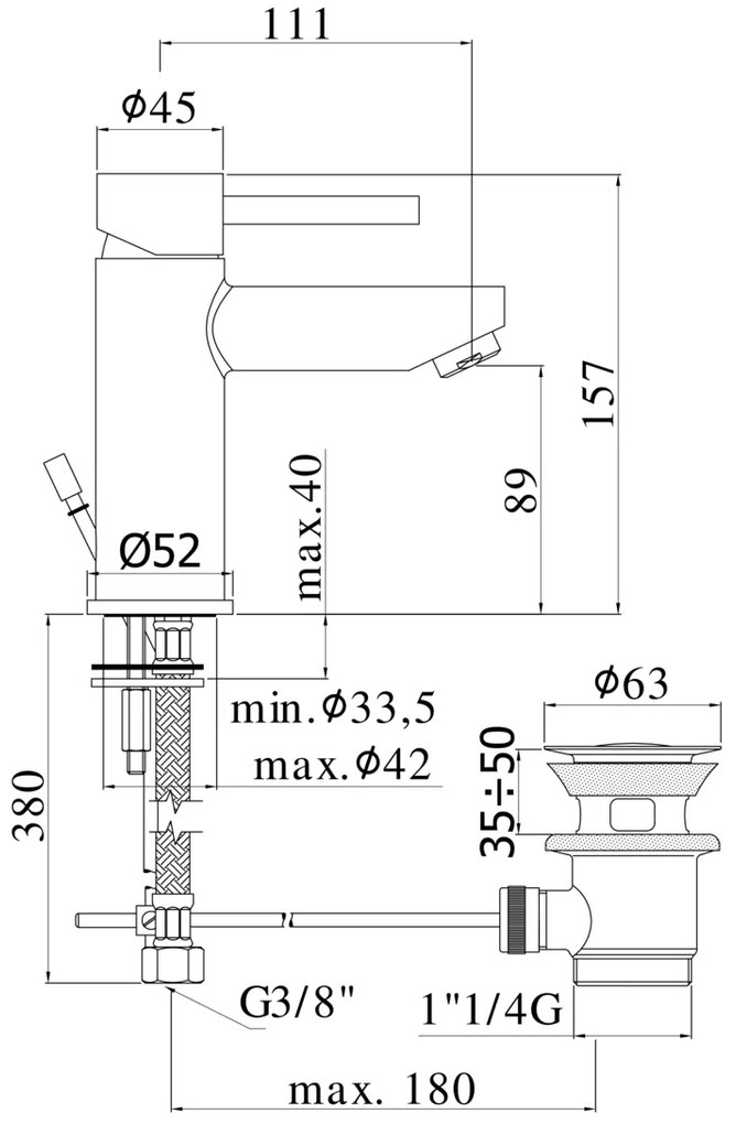 Miscelatore Monocomando Lavabo Senza Scarico Cromo Sk071h Stick Paffoni