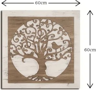 Quadro in legno 60x60 cm Albero figura intagliata su base tessuto