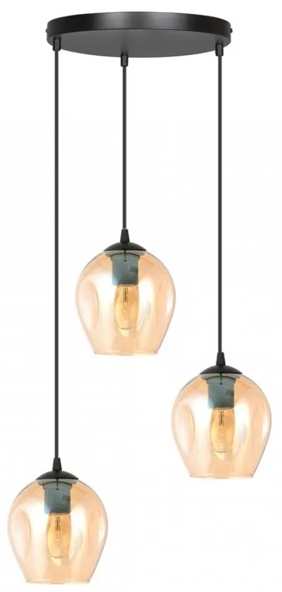 Lampadario a Sospensione in Acciaio e Vetro ISTAR 3 BL PREMIUM 3xE27 Colore delle Sfere Ambrate