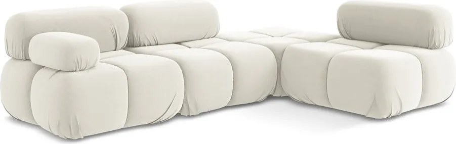 Divano angolare componibile bianco (con penisola a destra) con rivestimento in velluto Lokua – Makamii