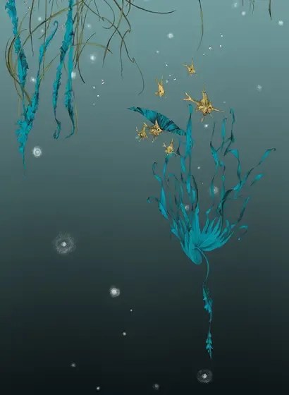 Edmond Petit Carta da parati Nautilus/ Méduses/ Nénuphars - Noir - Nénuphars gauche - Noir