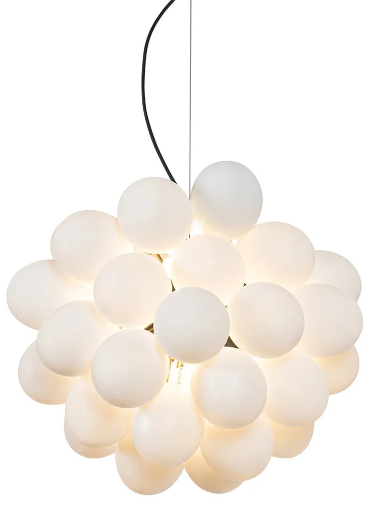 Lampadario Art Déco nero con vetro opalino 8 luci rotondo - Uvas