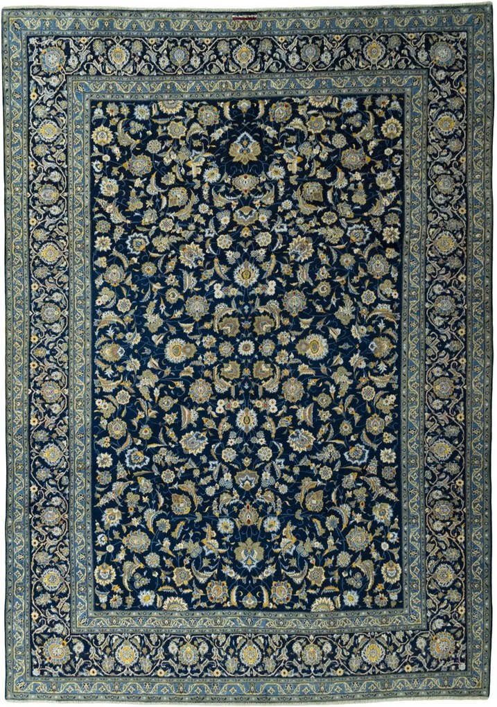 Kashan Tappeto 430x310 Blu (Iran) Annodato A Mano