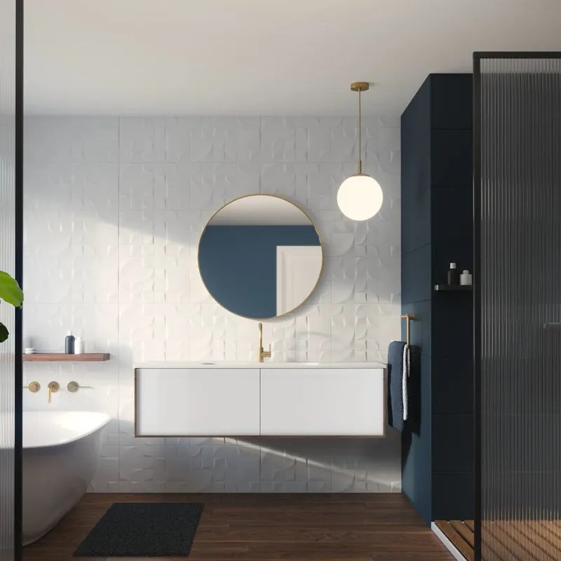 Mobile da bagno sospeso sotto lavabo L 120 x H 32 x P 48 cm bianco laccato lucido, 2 cassetti SENSEA Neo Frame