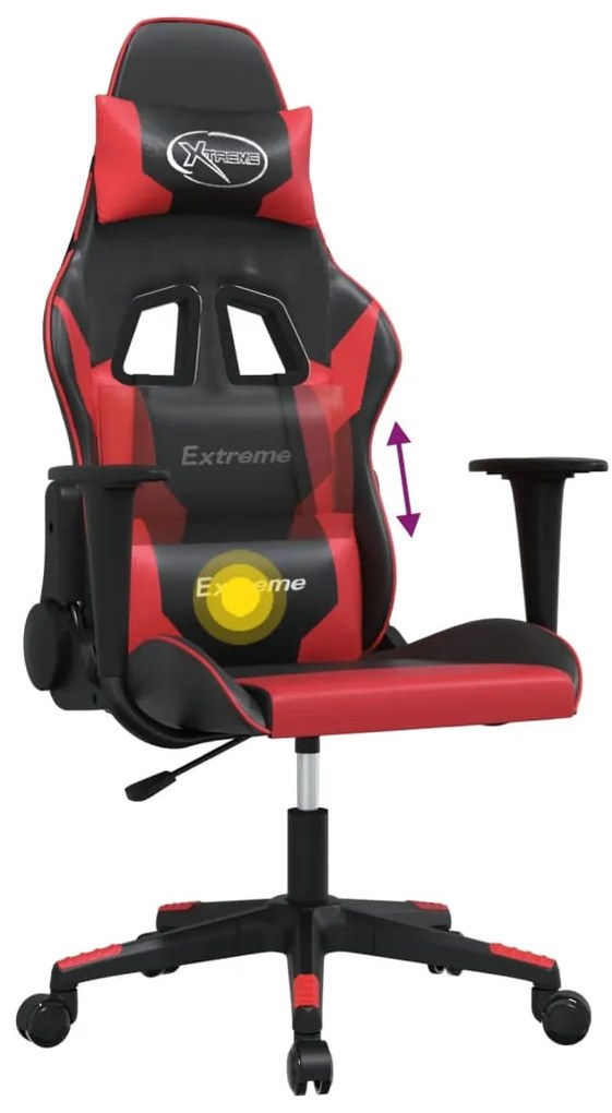 Sedia da gaming massaggiante rosso e nero in similpelle