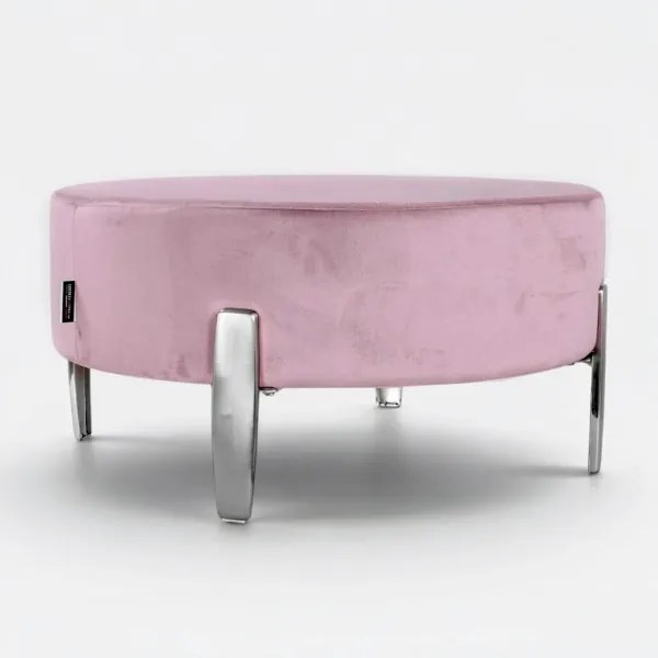Pouf Rotondo in Velluto Rosa con Piedini 70 cm - Giotto