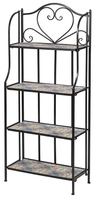 Scaffale da esterno in ferro battuto, 4 ripiani, decorazione a maiolica, CapribrEste'