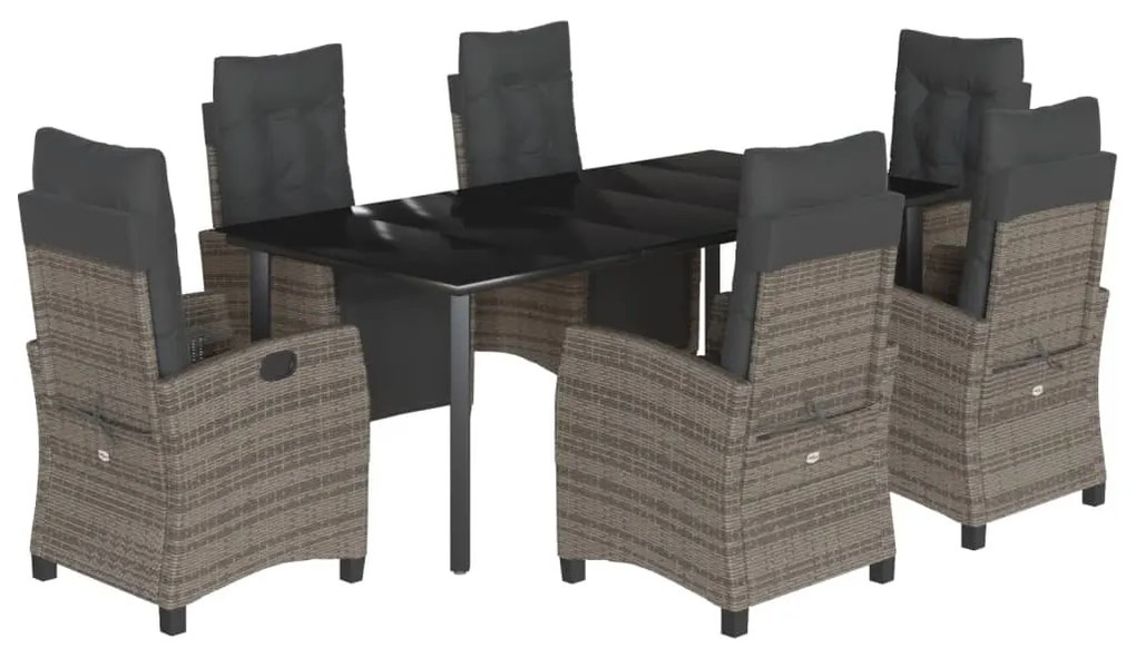 Set da pranzo da giardino 7 pz con cuscini in polyrattan grigio