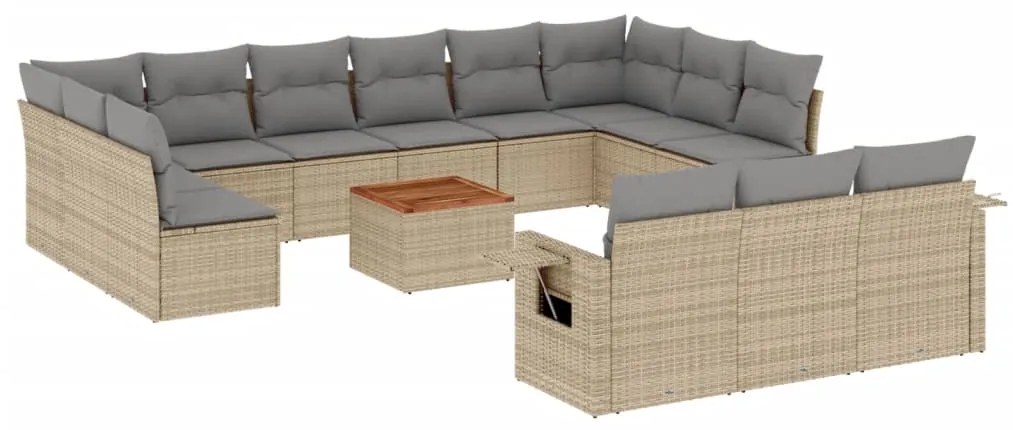 Set Divano da Giardino 14 pz con Cuscini Beige Misto Polyrattan