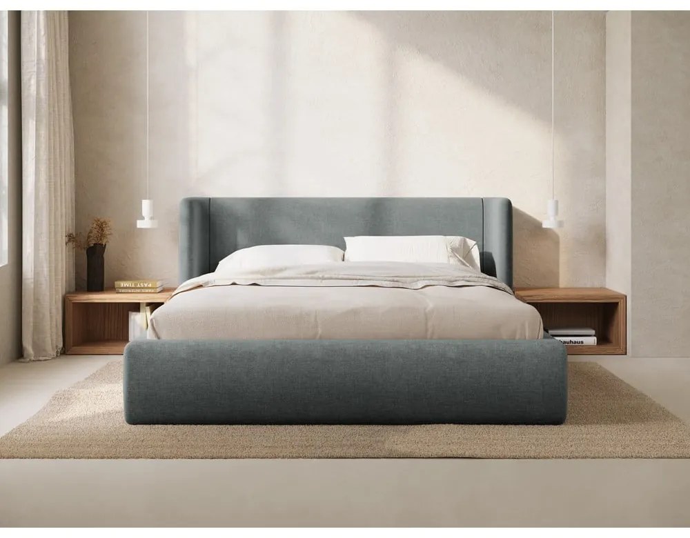 Letto matrimoniale imbottito grigio scuro con contenitore con rete inclusa 200x200 cm Jason – Windsor &amp; Co Sofas