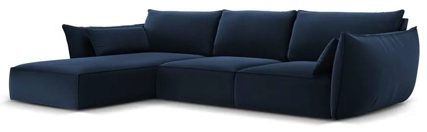 Divano angolare blu scuro (con penisola a sinistra/con chaise lounge) con rivestimento in velluto Vanda – Mazzini Sofas