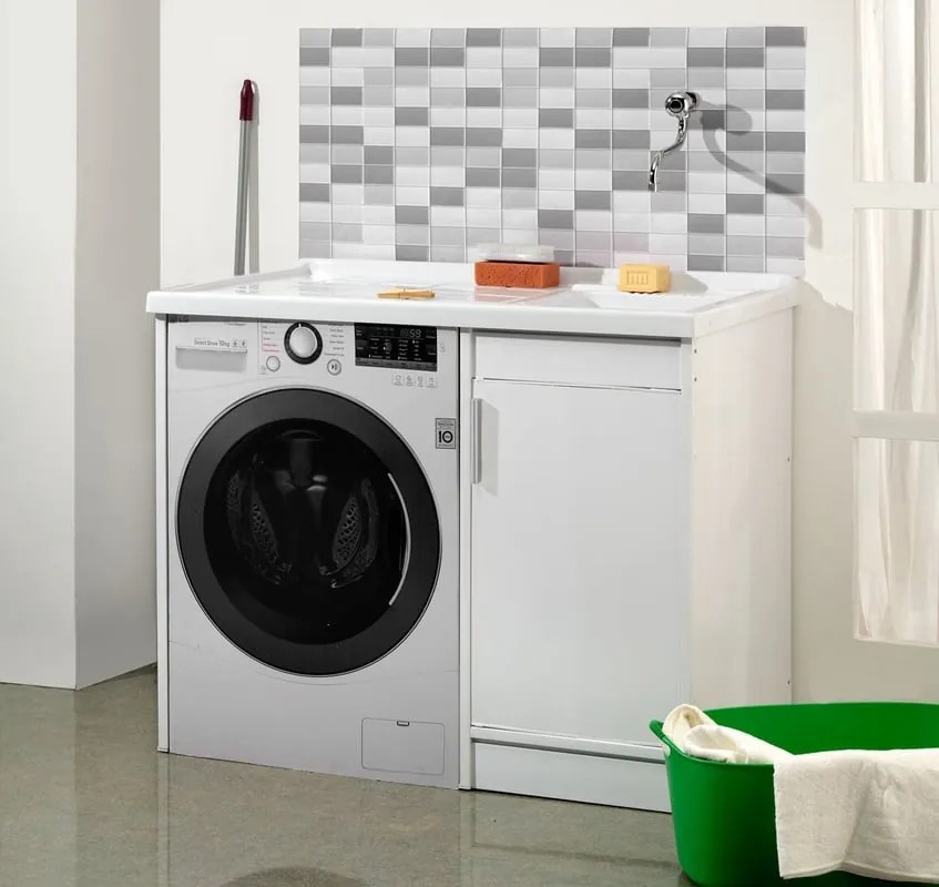 Mobile lavanderia con lavabo incluso Ada in abs bianco ottico P 60 x L 108 x H 64 cm