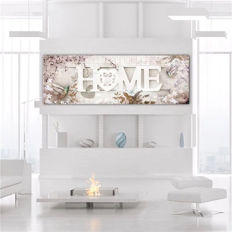 Quadro Home and Hummingbirds (1 Part) Beige Narrow  Colore Grigio, Dimensioni e Misure 120x40