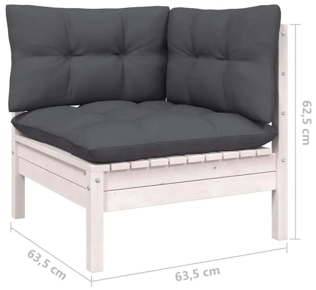 Set Divani da Giardino 11 pz con Cuscini Legno di Pino Bianco