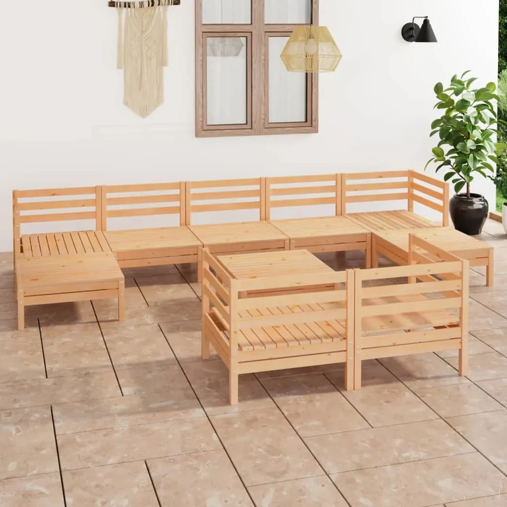Set salotto da giardino 10 pz in legno massello di pino