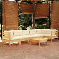 Set Divani da Giardino 7 pz con Cuscini Crema in Massello di Pino cod mxl 41340