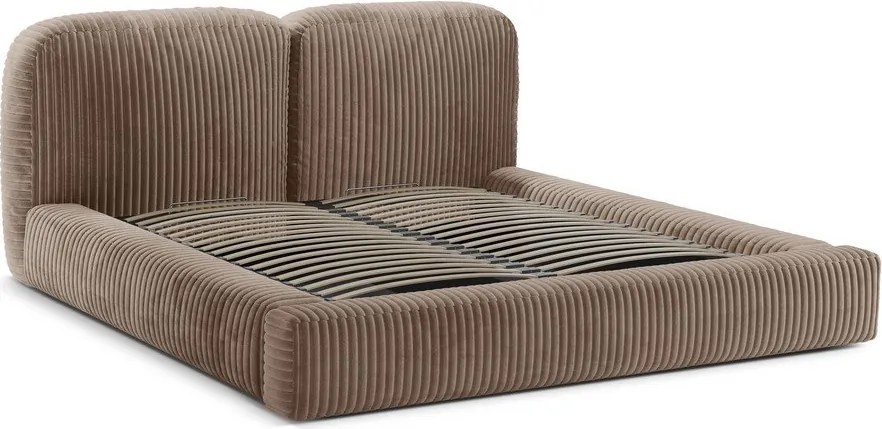 Letto matrimoniale imbottito marrone con contenitore con rete inclusa 200x200 cm Martina – Micadoni