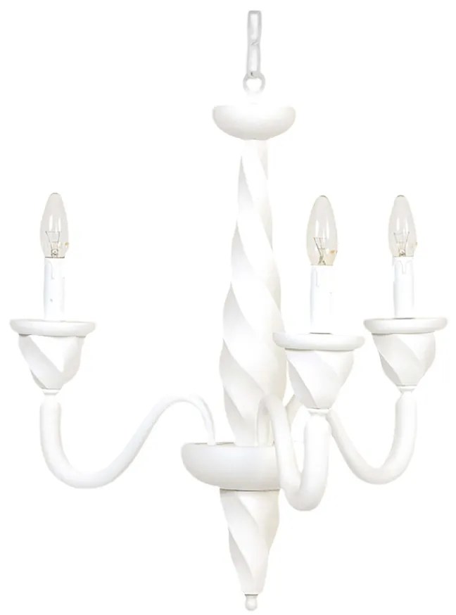 Lampadario In Legno Classico Bianco Opaco 3 Luci Coromorano