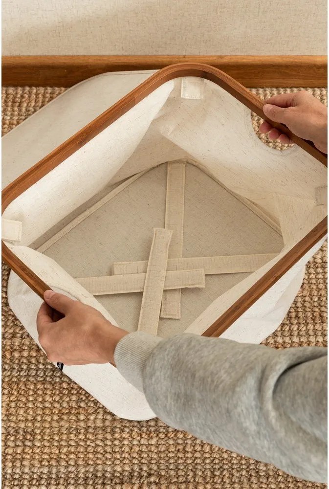 Scatola con coperchio color crema in tessuto 40,5x33x30 cm Bamboo/Linen – Bigso