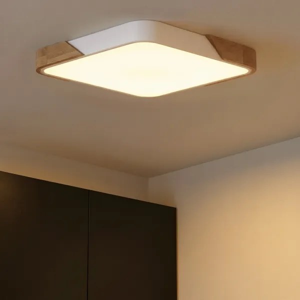 Brilagi - Plafoniera dimmerabile PILANA LED/60W/230V rovere/bianco 56x56 cm + telecomando