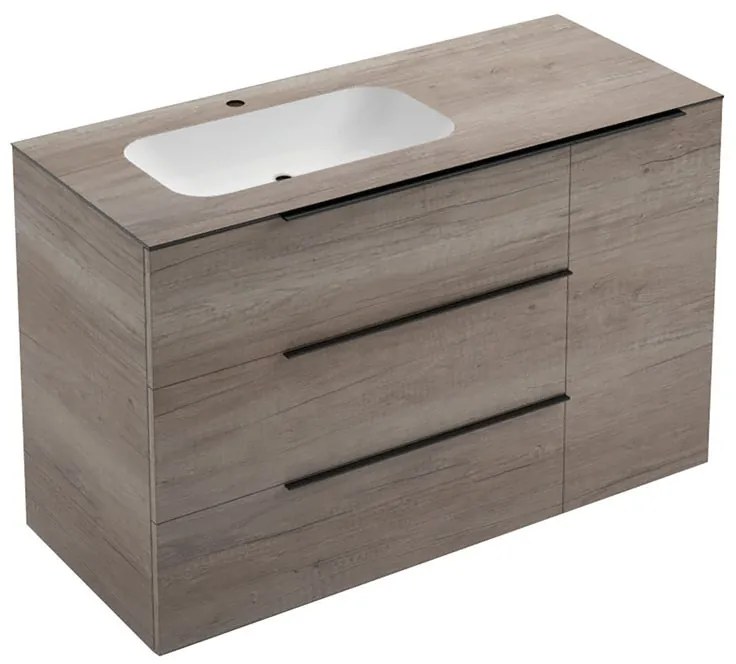 Mobile sottolavabo e lavabo Solid per vasca a sinistra rovere sable L 120 x H 92 x P 51 cm, 1 anta 3 cassetti