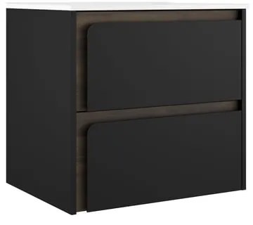 Mobile da bagno sotto lavabo VISOBATH Indico nero laccato opaco L 60 x H 55 x P 45 cm 2 cassetti, lavabo non incluso