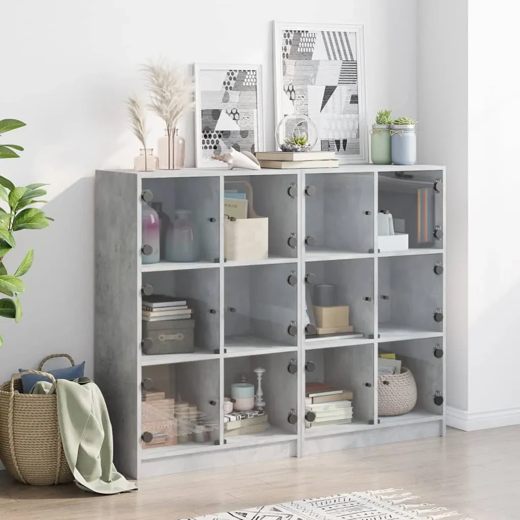 Libreria ante grigio cemento 136x37x109 cm in legno multistrato