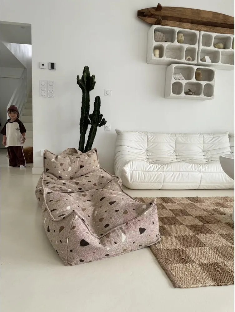 Pouf a sacco per bambini marrone chiaro con rivestimento in bouclé e ciniglia Terrazzo Square – Wigiwama